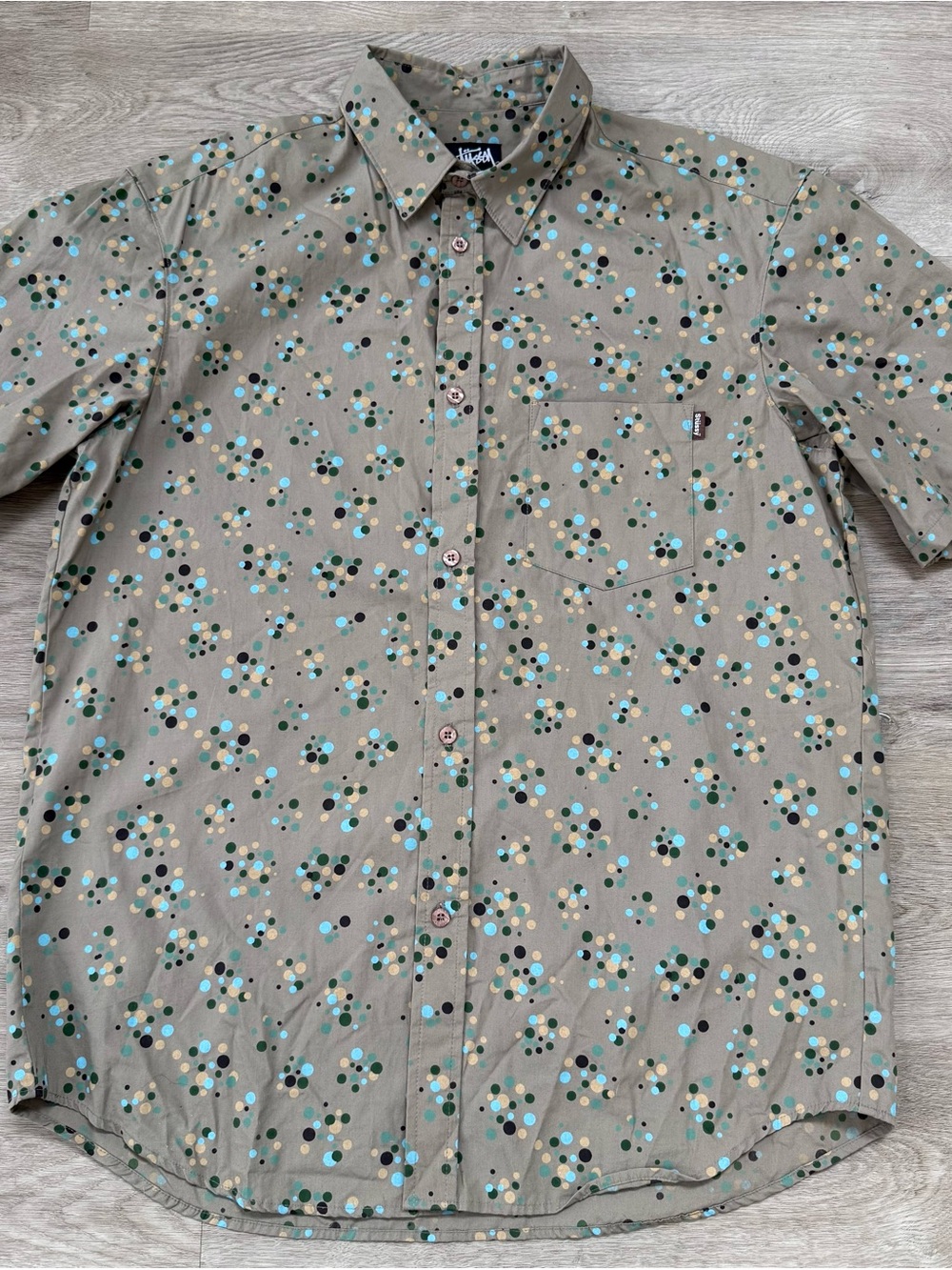 VINTAGE 80s Stussy USA MADE Crown Blue Tag Rare Button Shirt Polka Dot Men Large